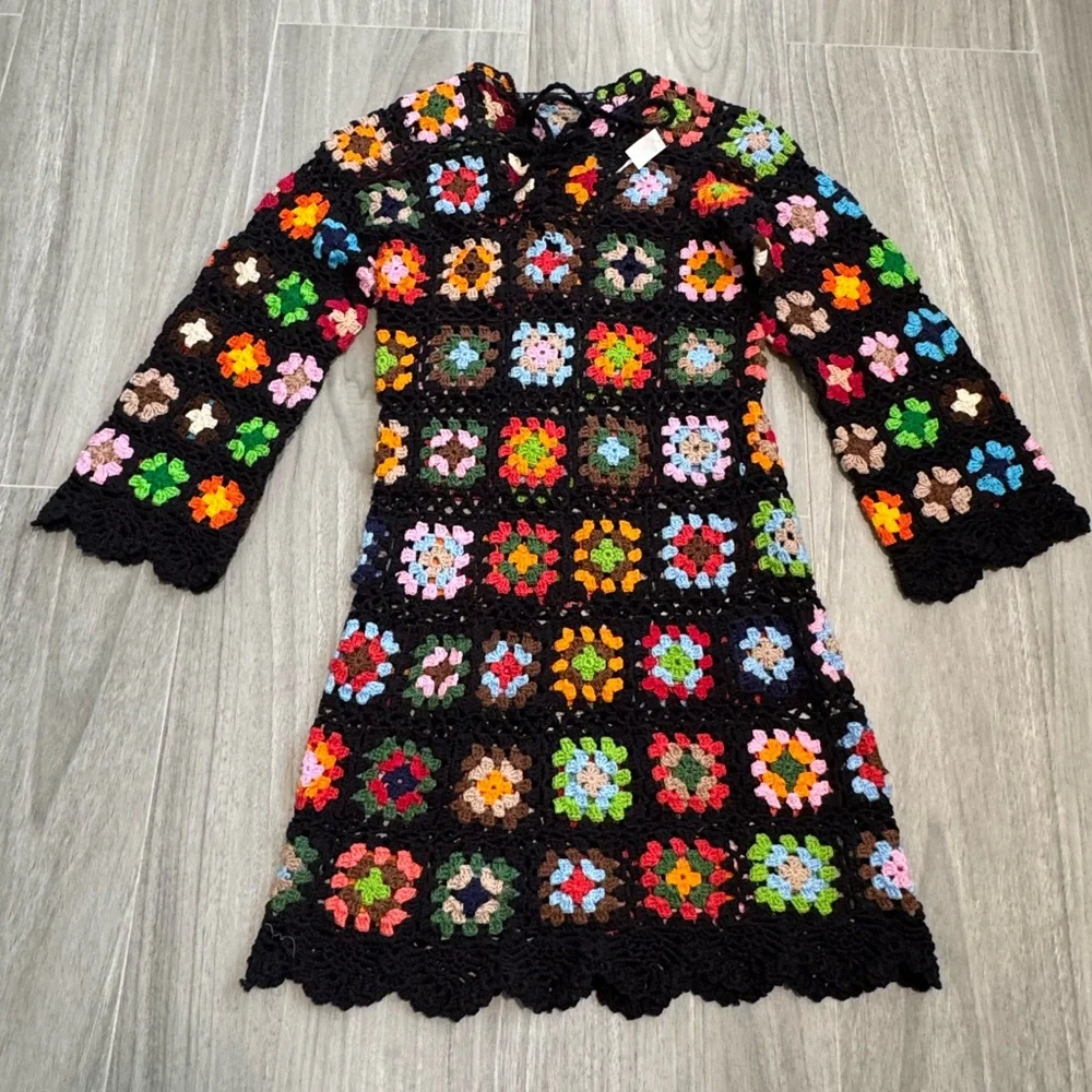 Alix Pinho***Black Crochet Flower Mini Dress***Small $858 - Picture 12 of 15